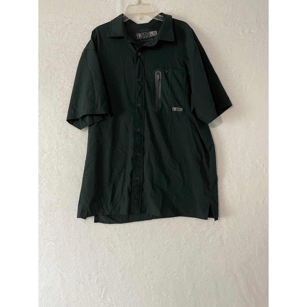 Fintech Mens Large Forest Green Vented Performance Fishing Shirt Short Sleeve L